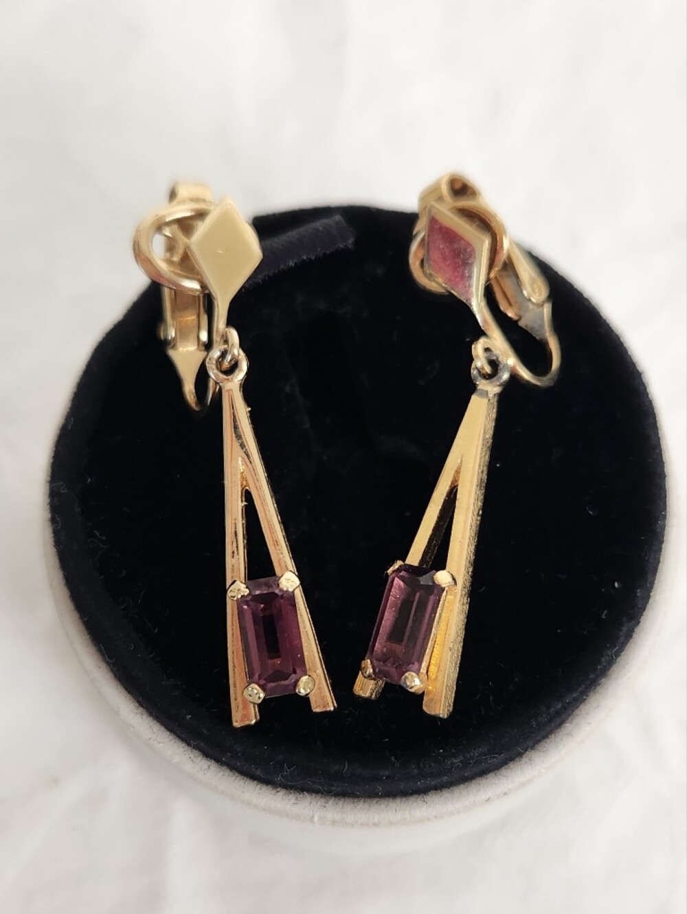 Vtg Avon Gold Amythyst Clip Earrings